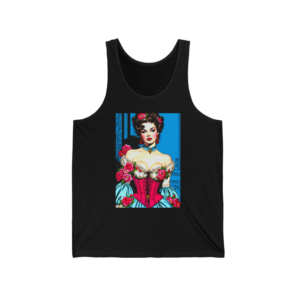 Victorian Rose Corset Pin-Up Graphic Tank Top Unisex Jersey Tank