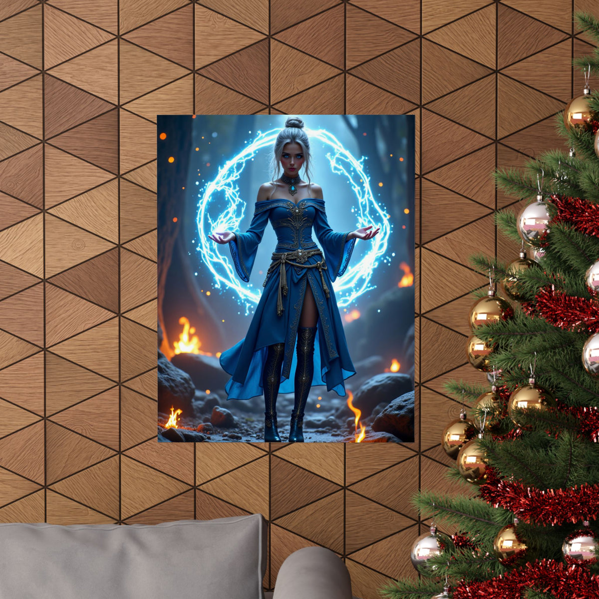 Mystic Sorceress Blue Magic Poster Matte Vertical Wall Art