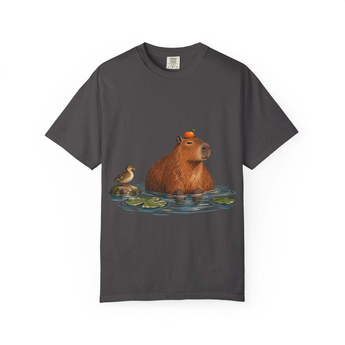 Capybara Orange Duck Tee Cute Capybara with Fruit Duck Lily Pad Pond Shirt