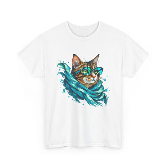 Tabby Cat in Glasses and Scarf T-Shirt Cool Hipster Cat Teal Splash Art