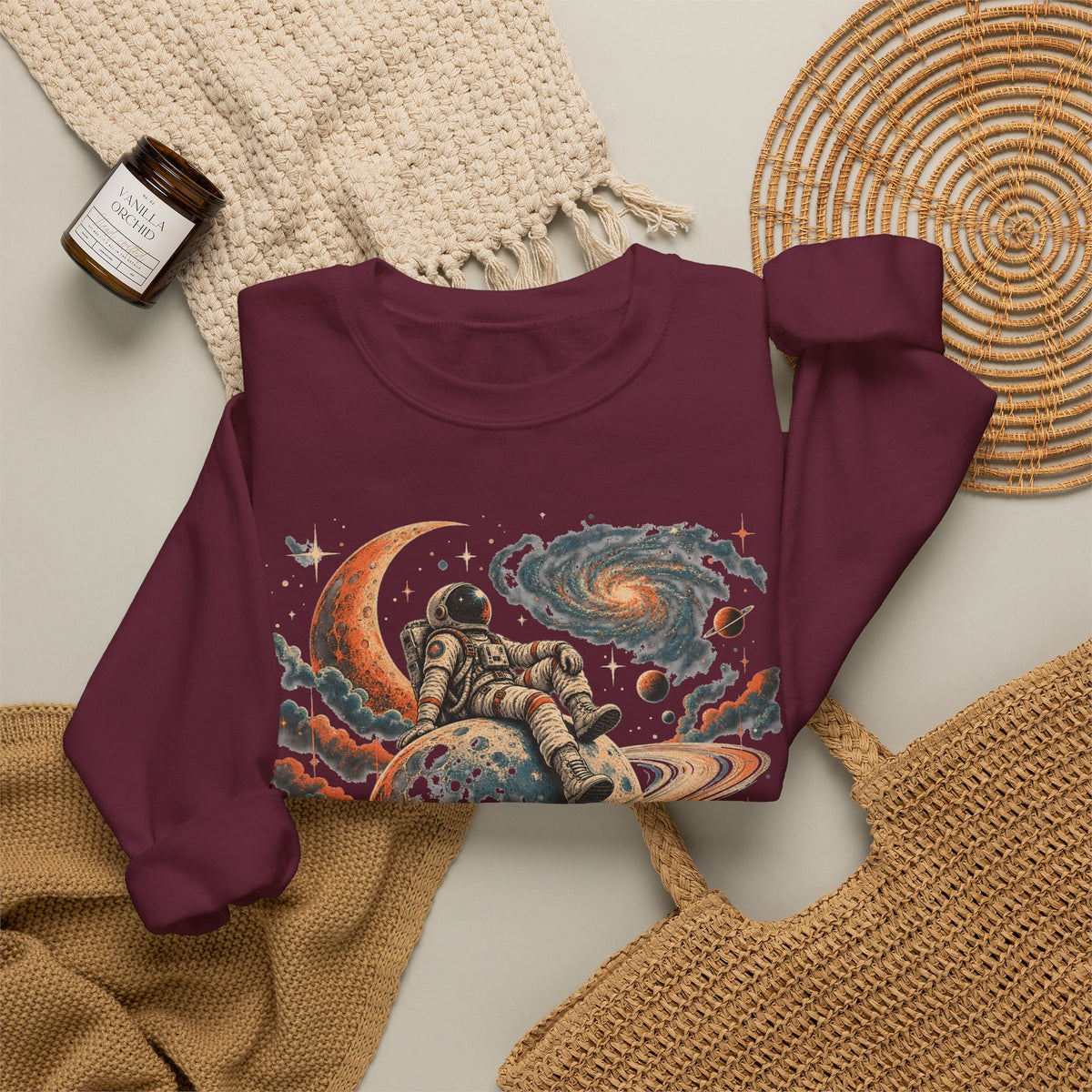Astronaut on Saturn Sweatshirt Chill Astronaut Ringed Planet Galaxy Crewneck