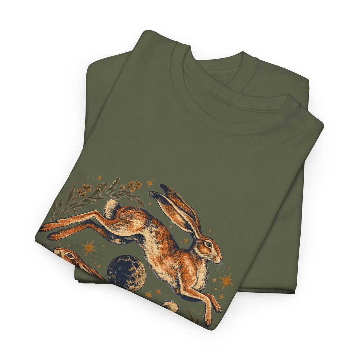 Leaping Hares Moon T-Shirt Celestial Twin Rabbits Stars Tee