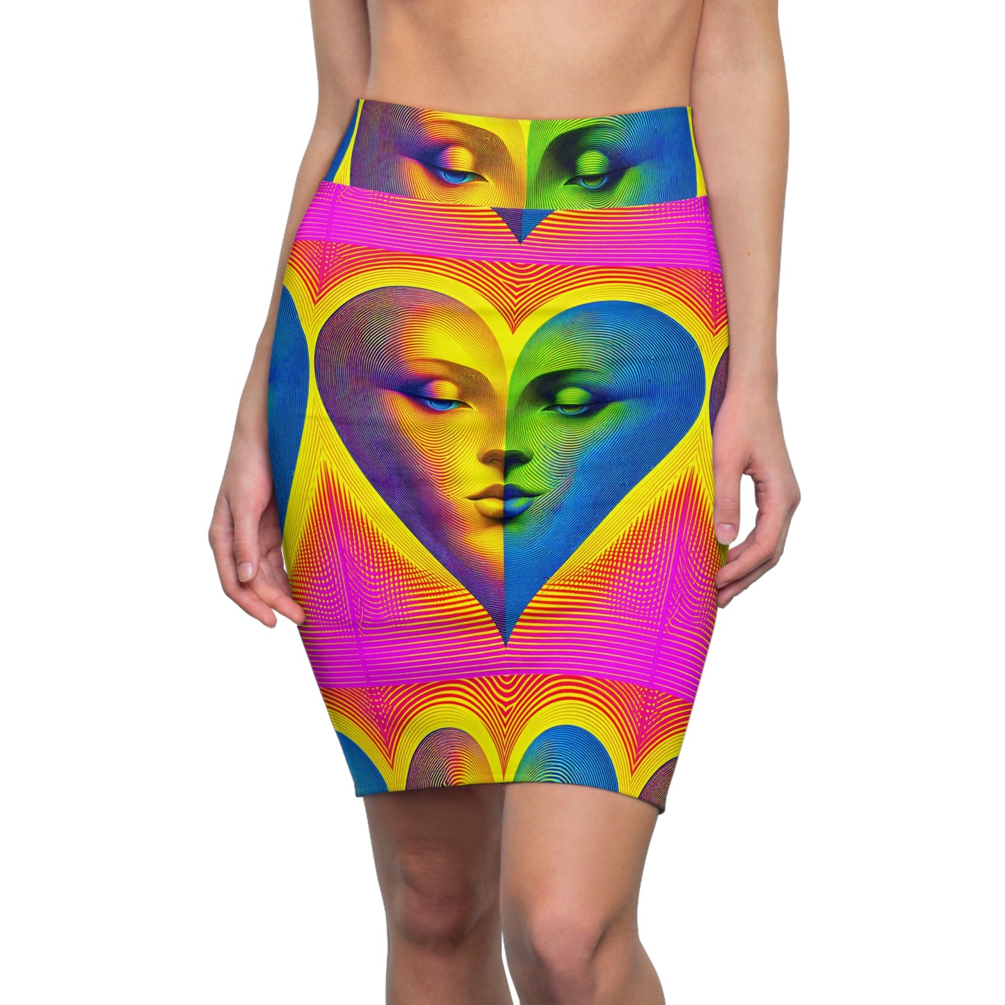 Pencil Skirt - Illusion Heart Face Design