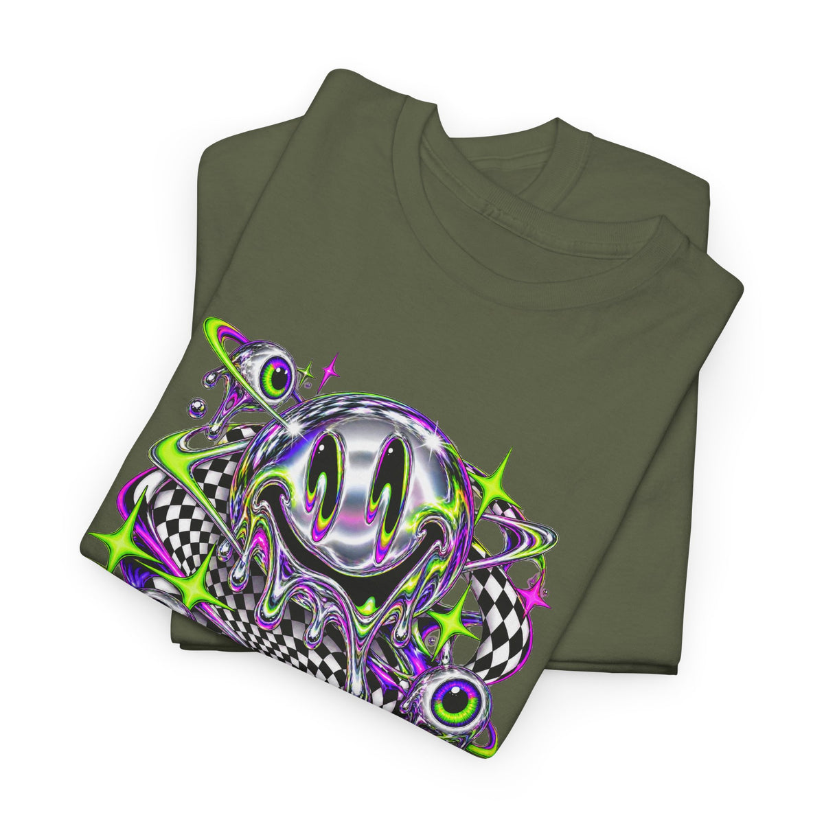 Chrome Melting Smiley T-Shirt Acid Trippy Y2K Psychedelic Tee