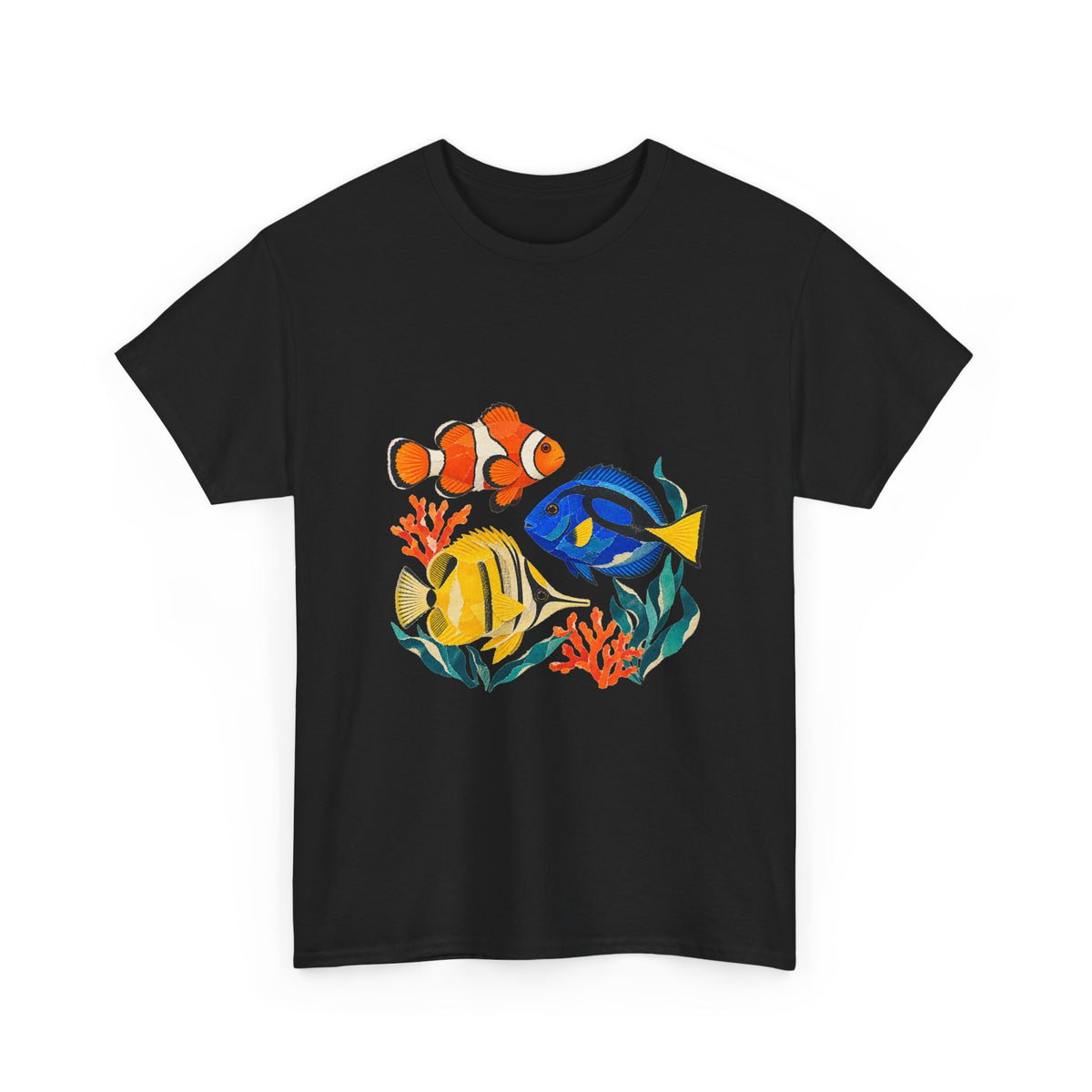 Tropical Fish Coral Collage Tee Clownfish Blue Tang Butterflyfish Coral Reef Ocean Shirt