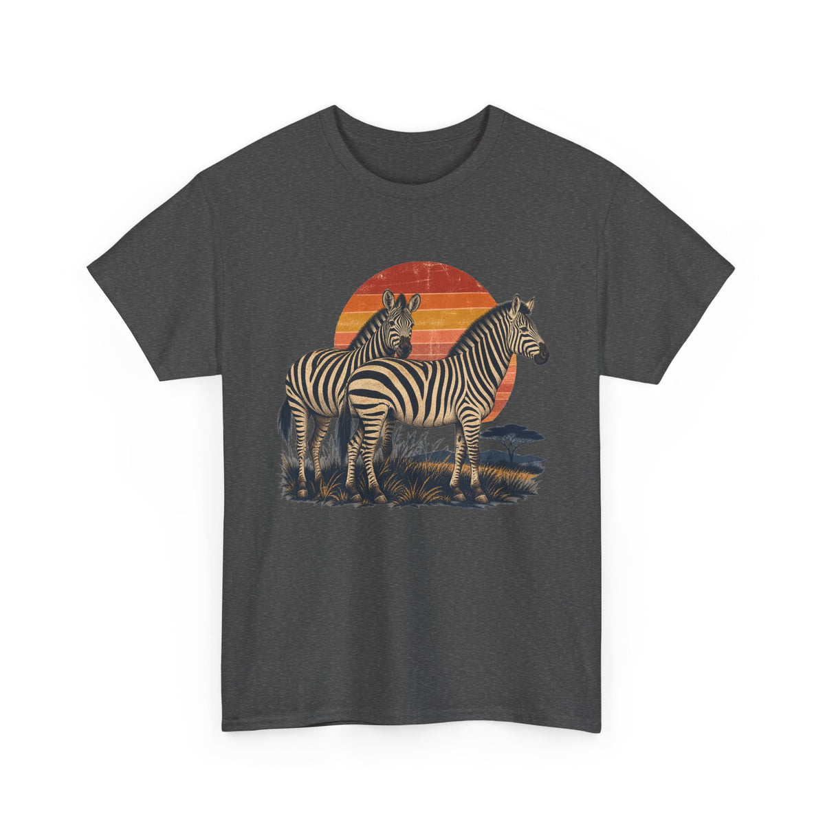 Twin Zebras Sunset T-Shirt Retro Savanna Striped Tee