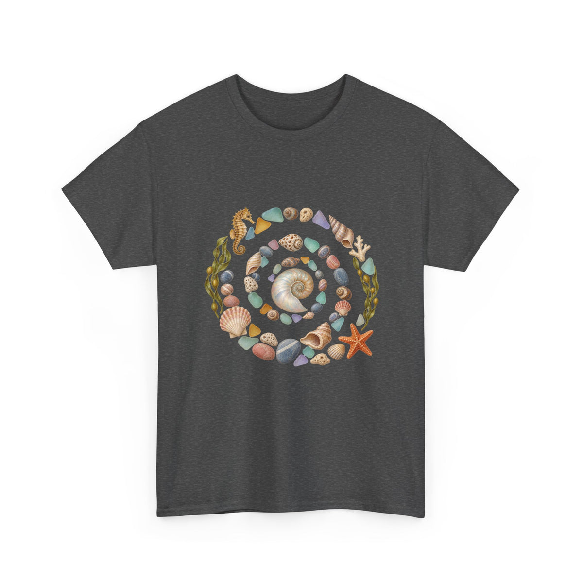 Nautilus Seashell Spiral T-Shirt Ocean Beach Shells Seahorse Starfish Tee