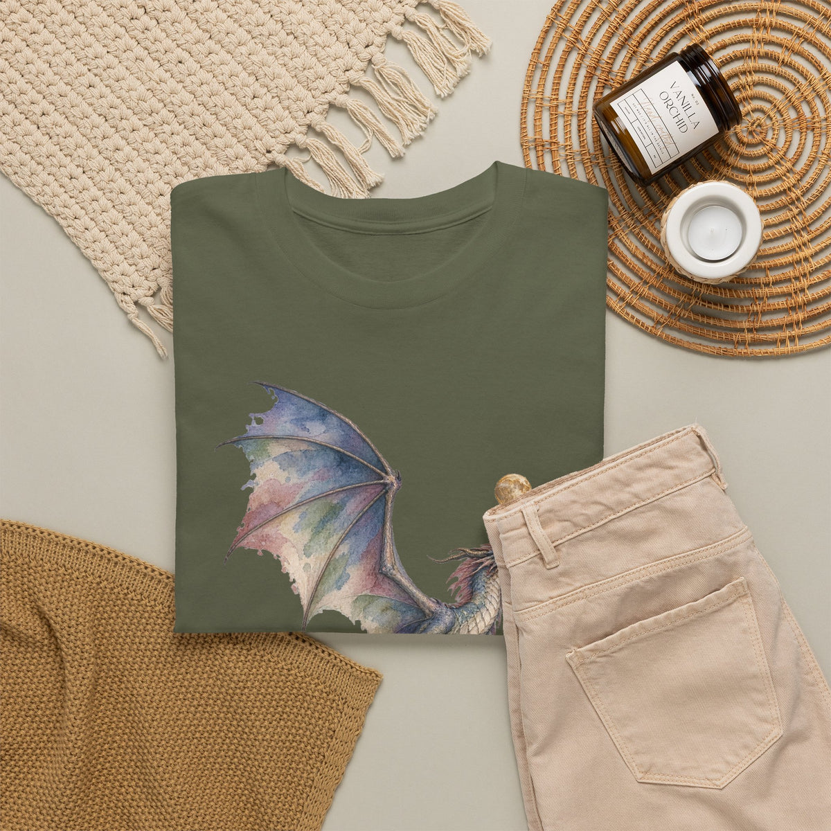 Watercolor Celestial Dragon Moon T-Shirt Fantasy Dragon Full Moon Clouds Dark Tee