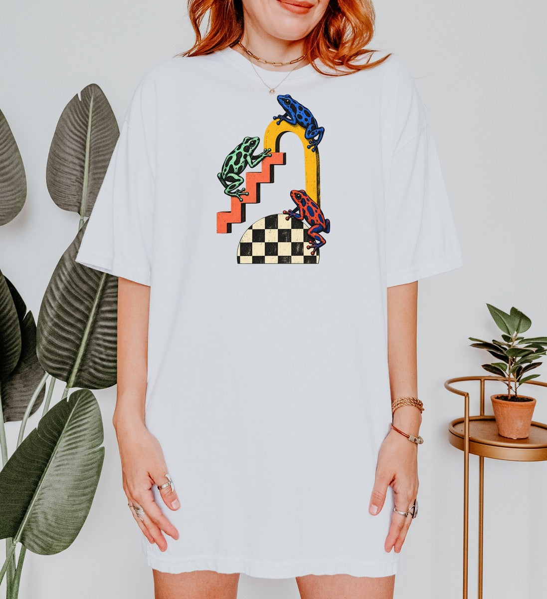 Poison Dart Frogs Stairs Checkered Dome Tee Geometric Arch F - Comfort Colors tee model v4