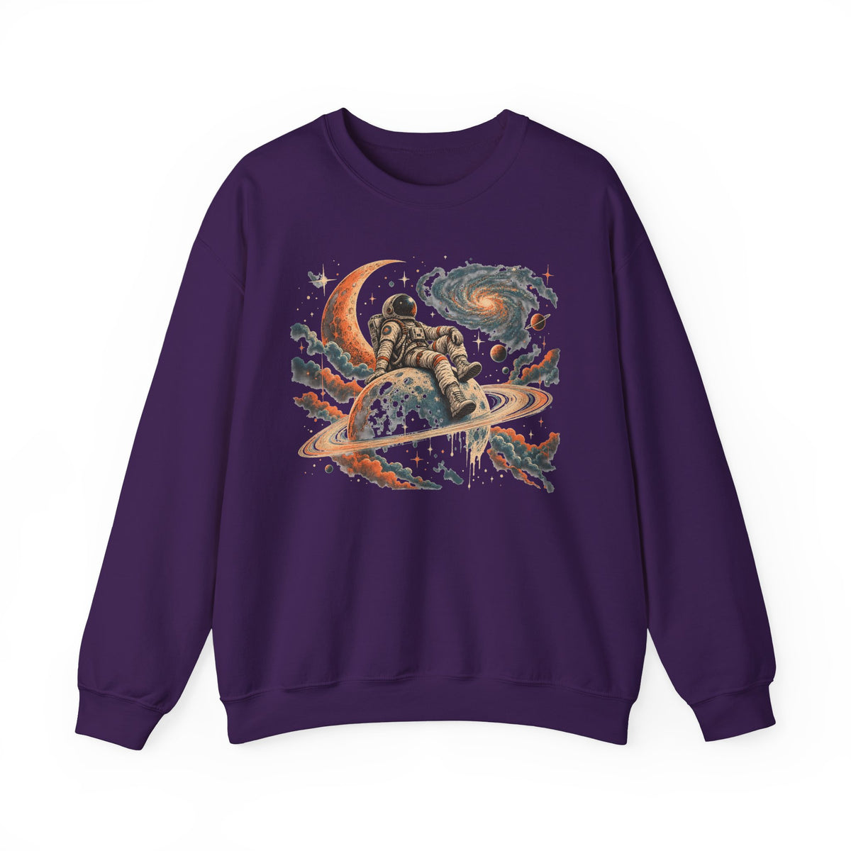 Astronaut on Saturn Sweatshirt Chill Astronaut Ringed Planet Galaxy Crewneck