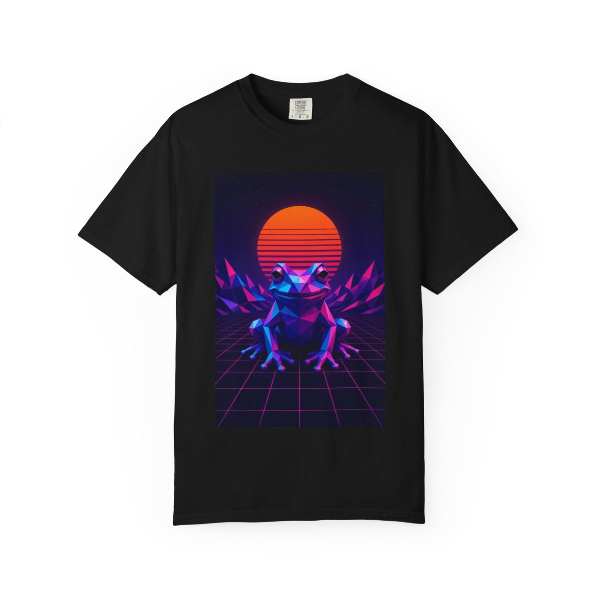 Retro Synthwave Frog Tee Low Poly Neon Sunset 80s Graphic Heavyweight Shirt