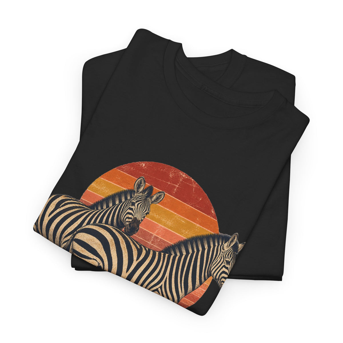 Twin Zebras Sunset T-Shirt Retro Savanna Striped Tee
