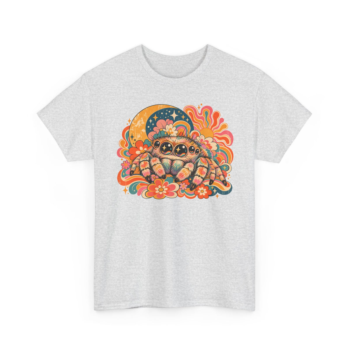 Groovy Jumping Spider T-Shirt Retro 70s Flowers Creepy Cute Tee
