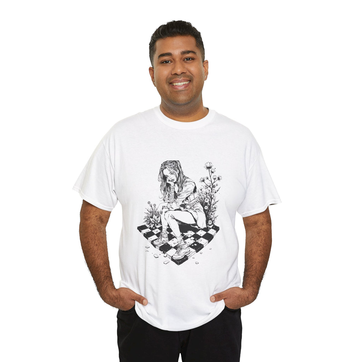 Gothic Girl Line Art Sketch Graphic Tee Unisex Heavy Cotton T-Shirt