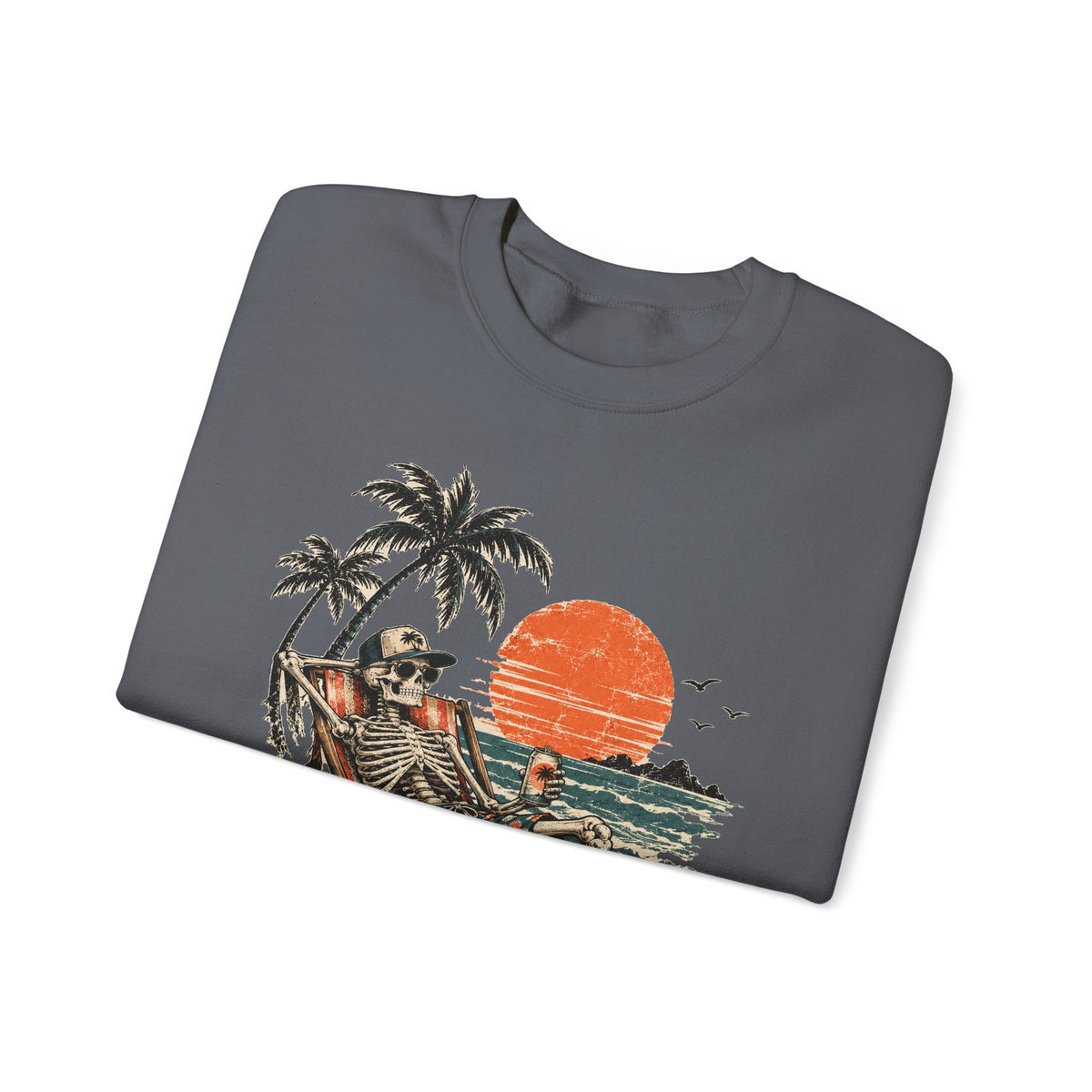 Beach Skeleton Sunset Sweatshirt Palm Trees Vacation Mode Skeleton Crewneck