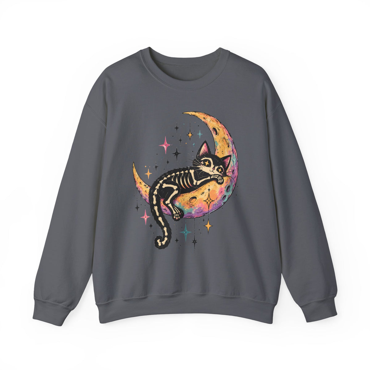 Skeleton Cat Moon Sweatshirt Pastel Goth Crescent Moon Black Cat Crewneck