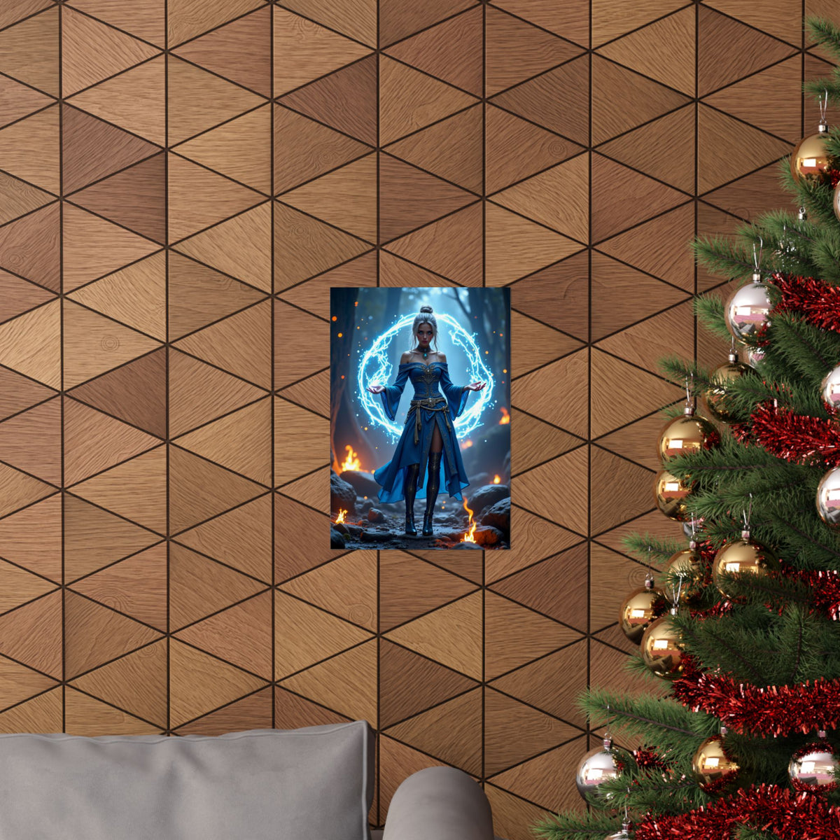 Mystic Sorceress Blue Magic Poster Matte Vertical Wall Art