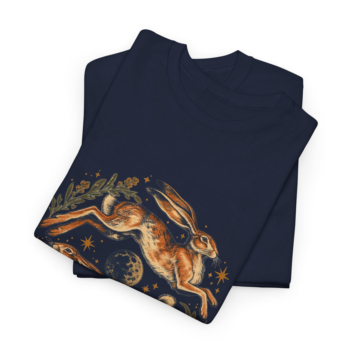 Leaping Hares Moon T-Shirt Celestial Twin Rabbits Stars Tee