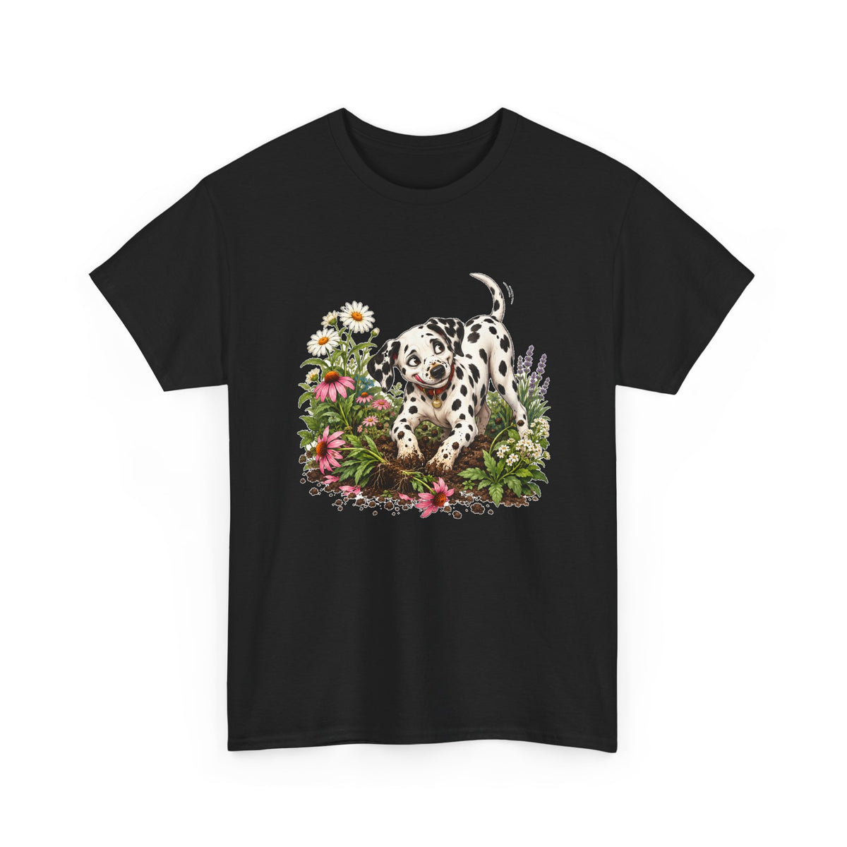 Dalmatian Digging Garden T-Shirt Funny Puppy Flower Dirt Dog Lover Tee