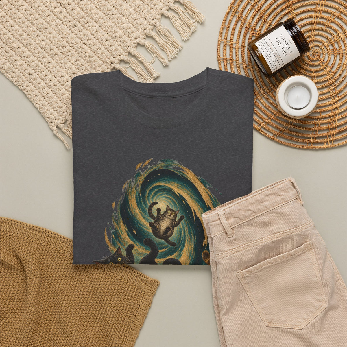 Celestial Cats Vortex T-Shirt Swirling Tabby Cats Galaxy Dark Tee