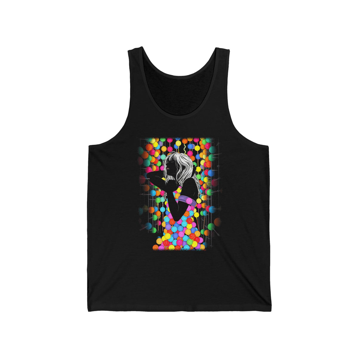 Neon Dots Silhouette Woman Graphic Tank Top Unisex Jersey Tank