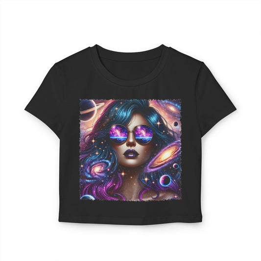 Galaxy Sunglasses Woman Baby Tee Womens Fitted Crop T-Shirt
