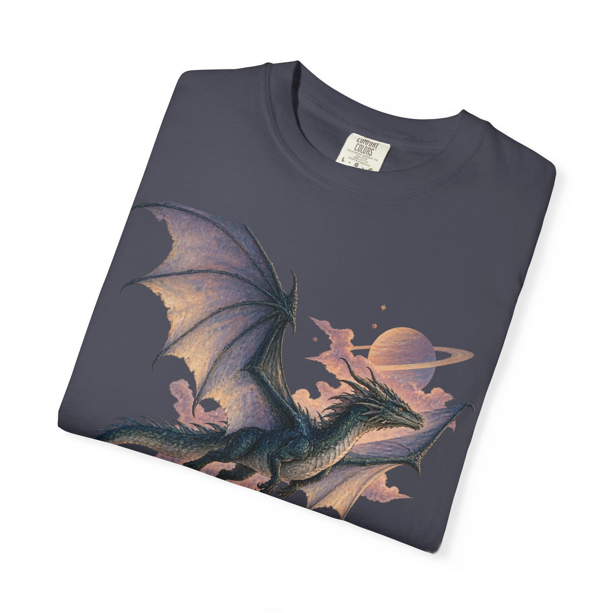 Celestial Dragon Over Forest Tee Fantasy Ringed Planet Mountain Shirt