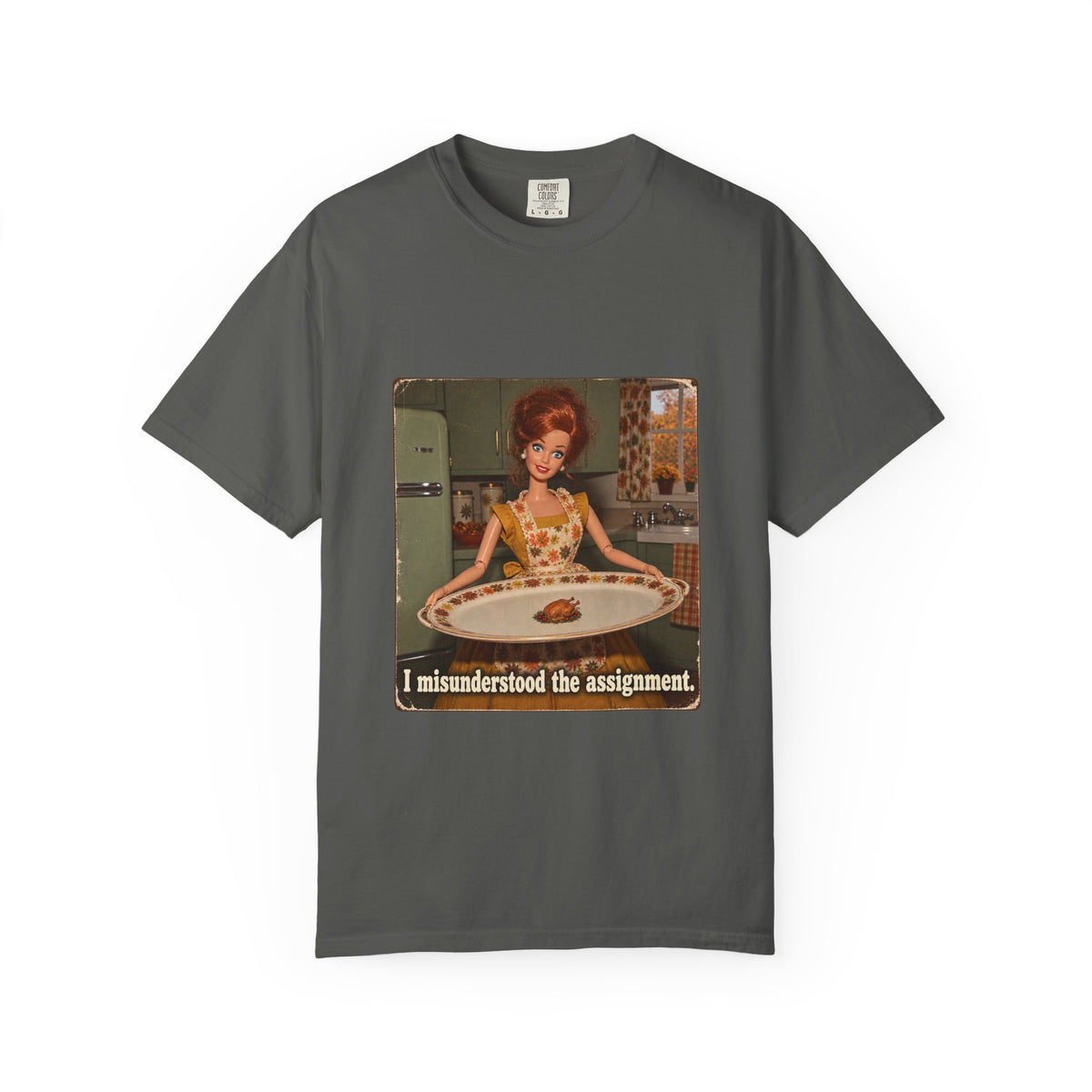 I Misunderstood the Assignment Funny Thanksgiving Tee Retro Doll Tiny Turkey Sarcastic Shirt