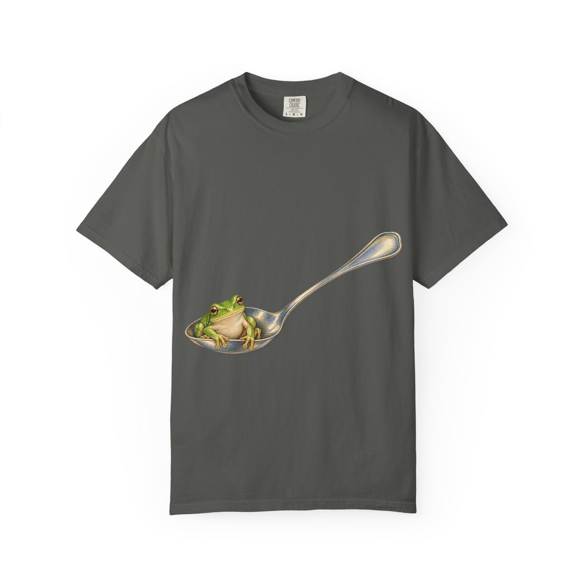 Green Tree Frog in Silver Spoon Tee Cute Frog Spoon Macro Wildlife Shirt