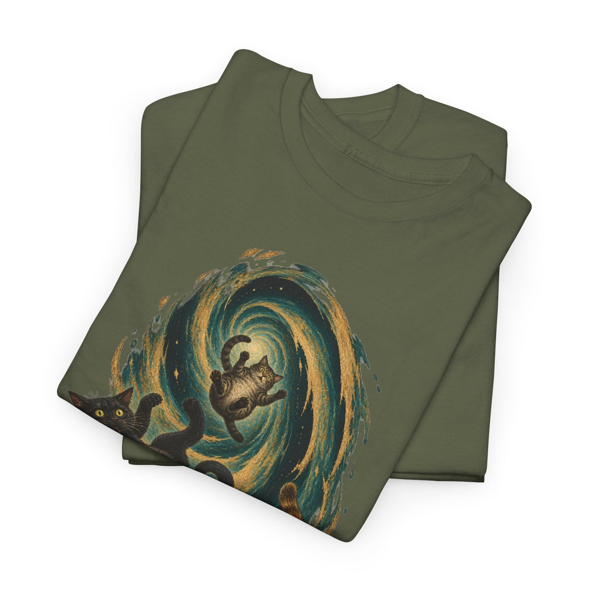 Celestial Cats Vortex T-Shirt Swirling Tabby Cats Galaxy Dark Tee