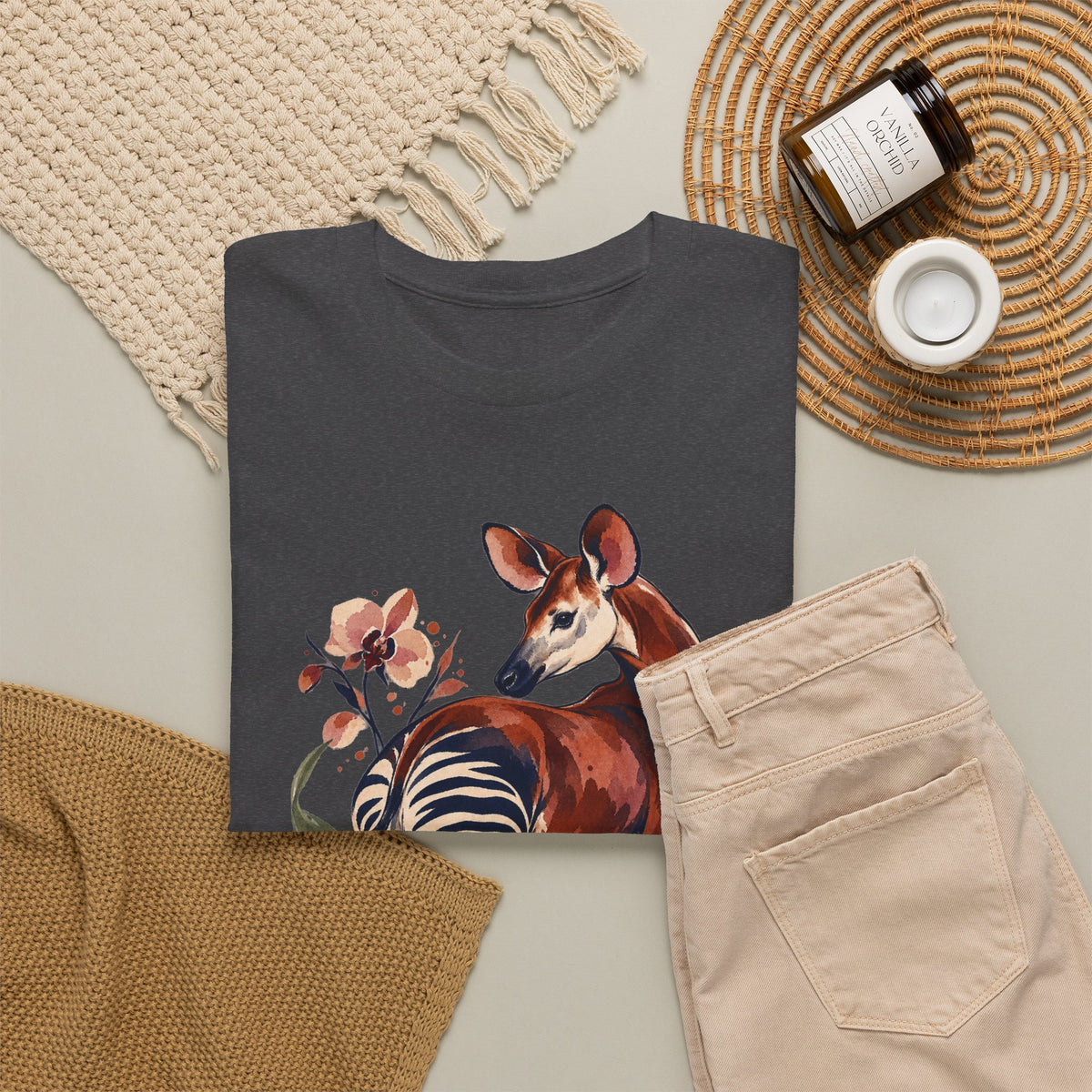 Orchid Okapi Watercolor Tee Okapi Tropical Orchid Flowers Rainforest Wildlife Shirt