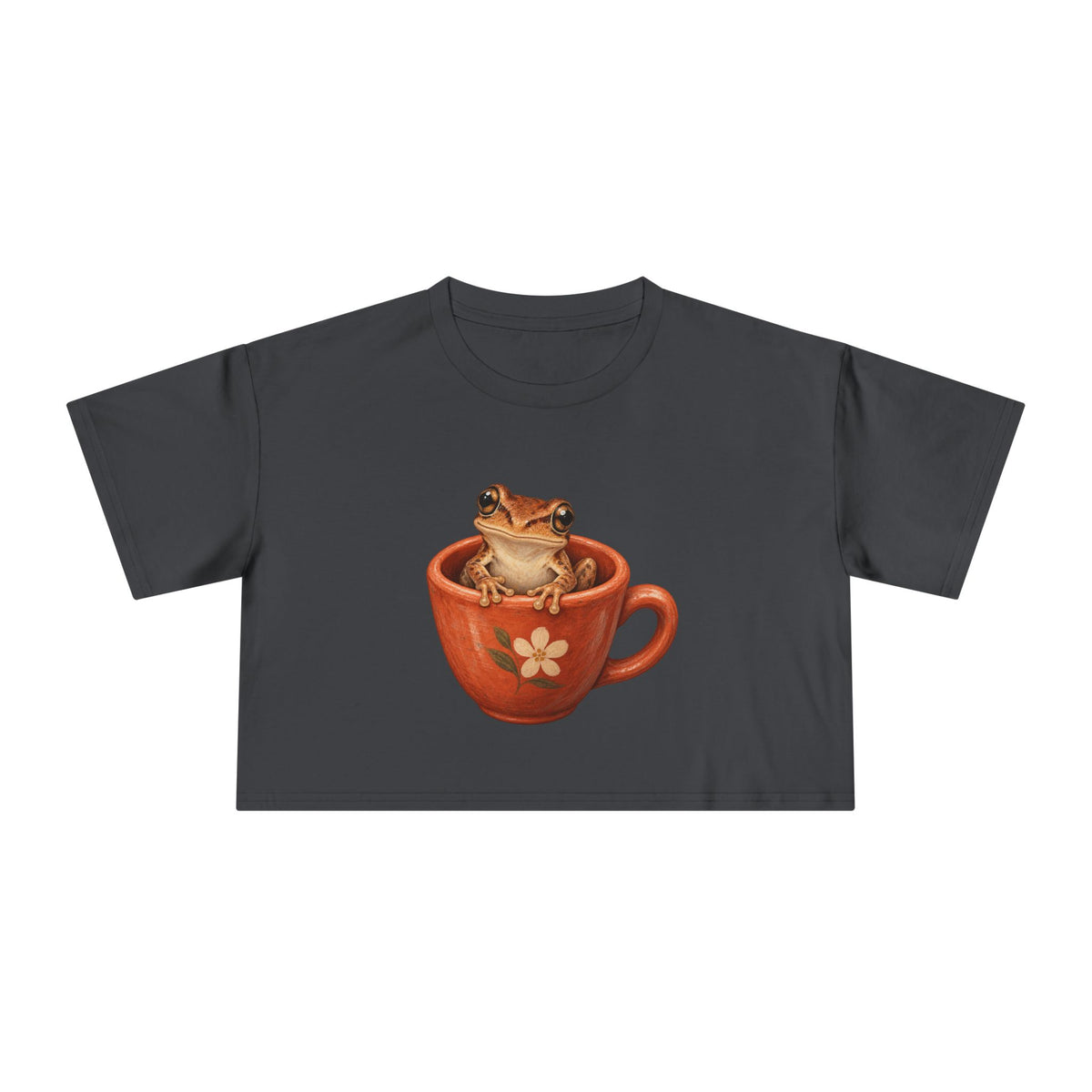 Frog in Teacup Crop Tee Cute Amphibian Womens Graphic Crop Top