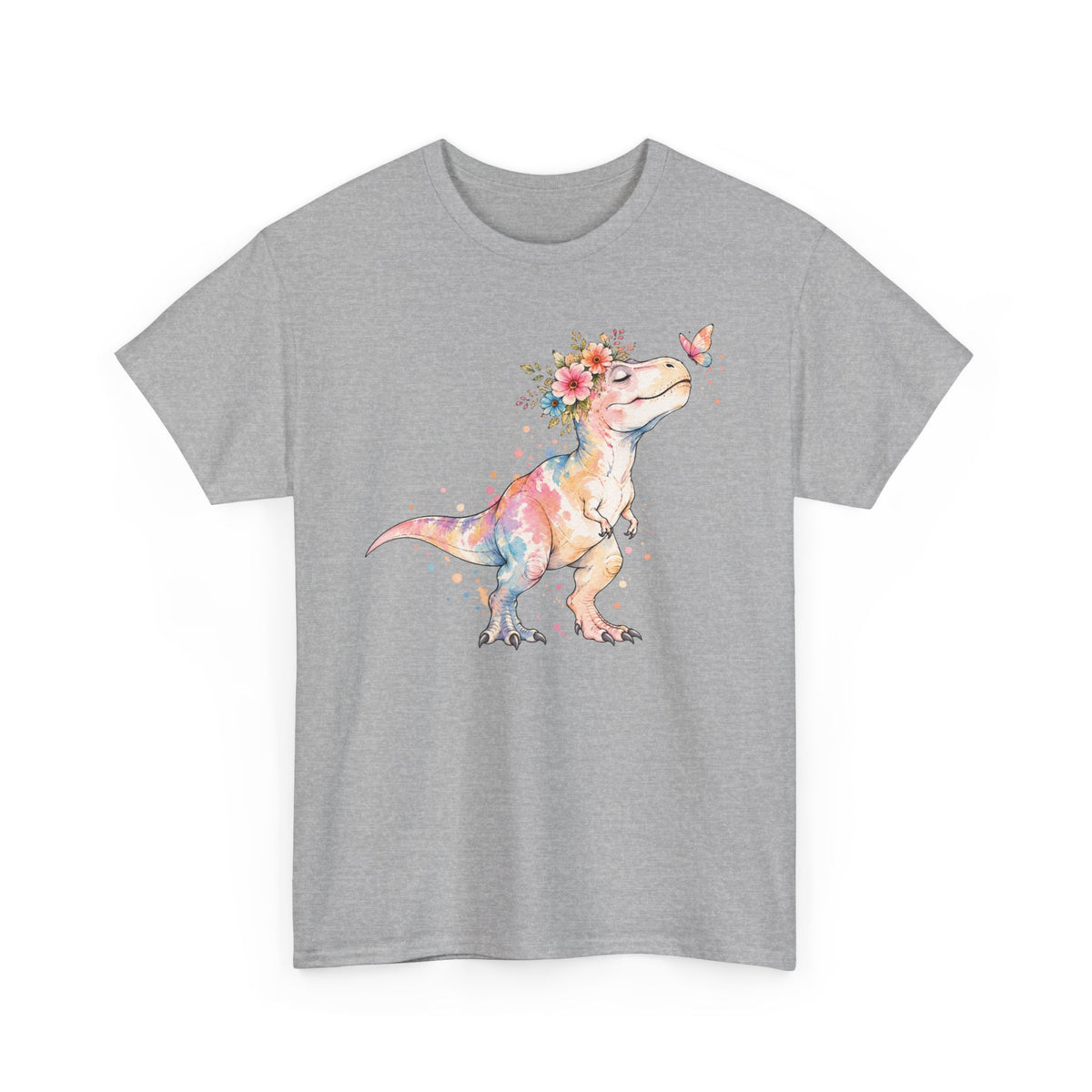 Watercolor T-Rex T-Shirt, Pastel Dinosaur Flower Crown Butterfly Graphic Tee Unisex Cute Dino Shirt