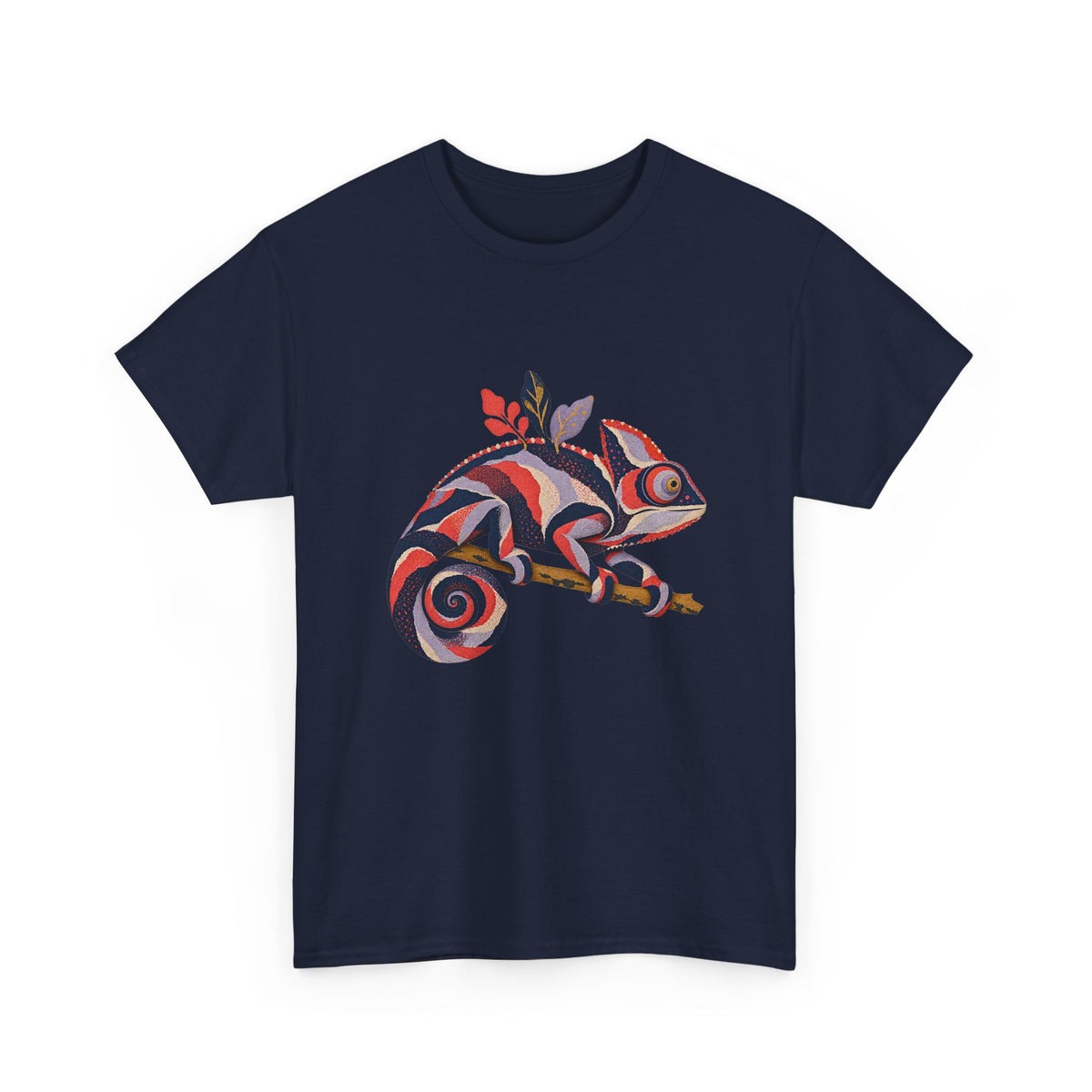 Striped Chameleon T-Shirt Boho Leaves Spiral Tail Lizard Tee