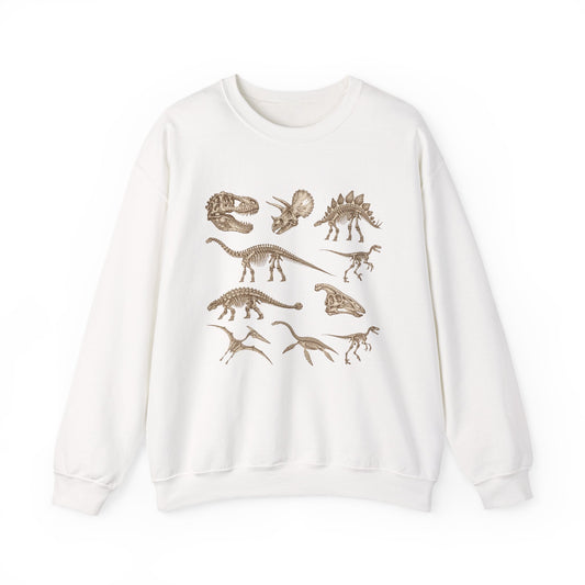 Dinosaur Skeleton Fossils Sweatshirt Vintage Paleontology Chart