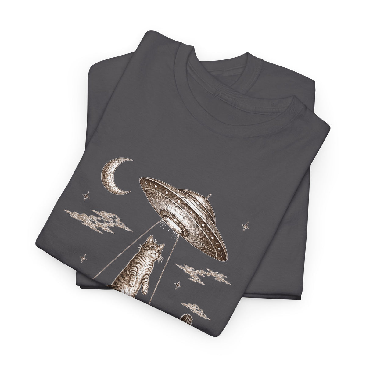 UFO Cat Abduction T-Shirt Sepia Desert Tabby Alien Beam Tee