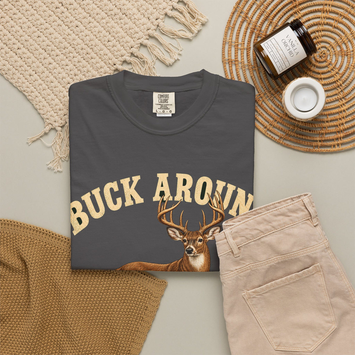 Buck Around and Find Out Cream Letter Deer Tee Funny Hunting FAFO Pun Shirt