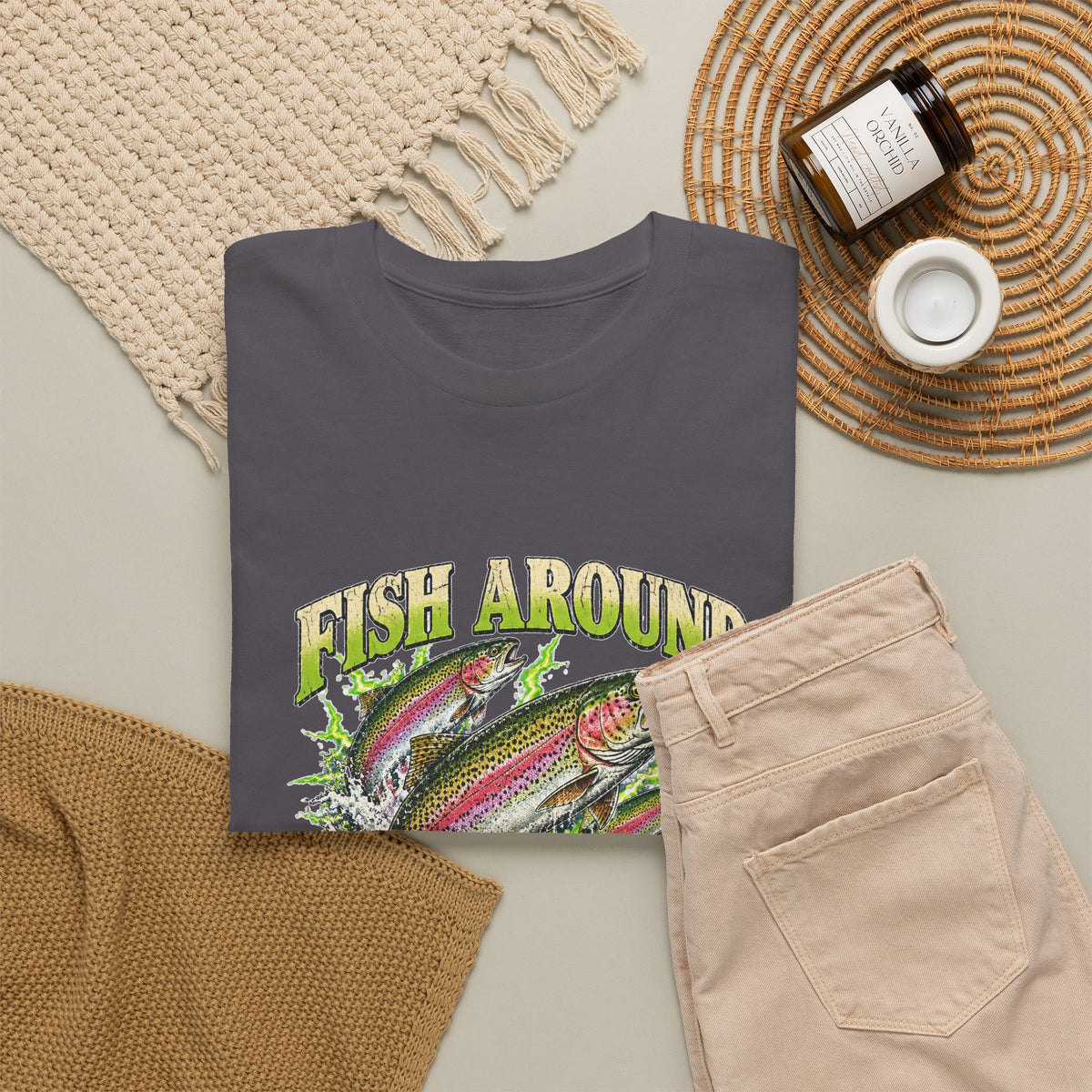 Fish Around and Find Trout T-Shirt Funny Fishing Graphic Tee Rainbow Trout