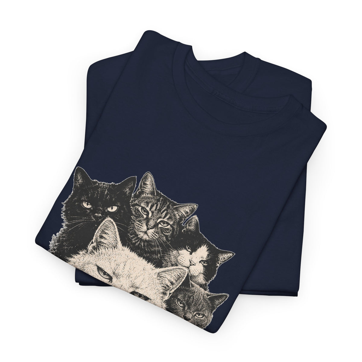 Vintage Grumpy Cats Crew T-Shirt Woodcut Smoking Cat Gang Retro Tattoo Style Tee