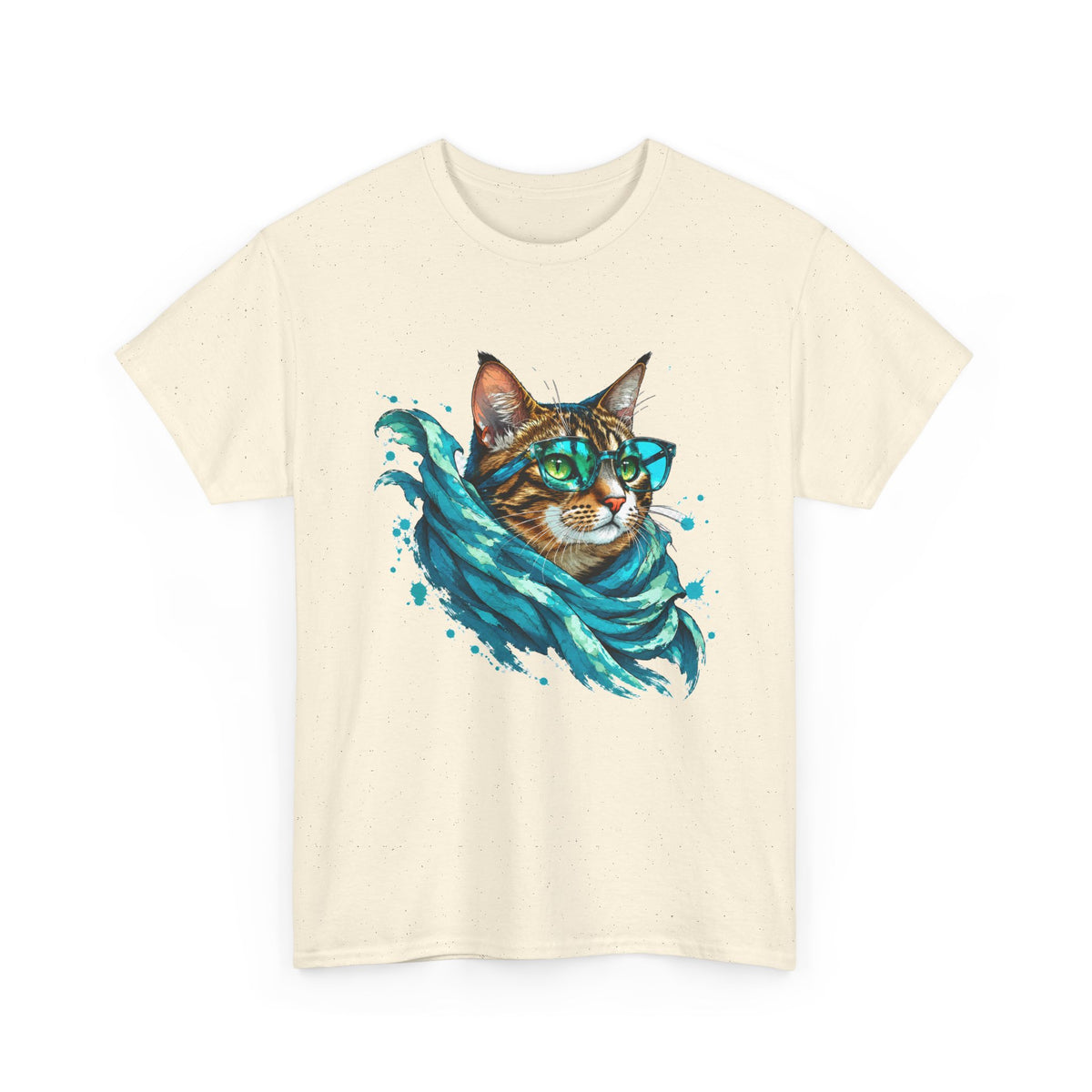 Tabby Cat in Glasses and Scarf T-Shirt Cool Hipster Cat Teal Splash Art
