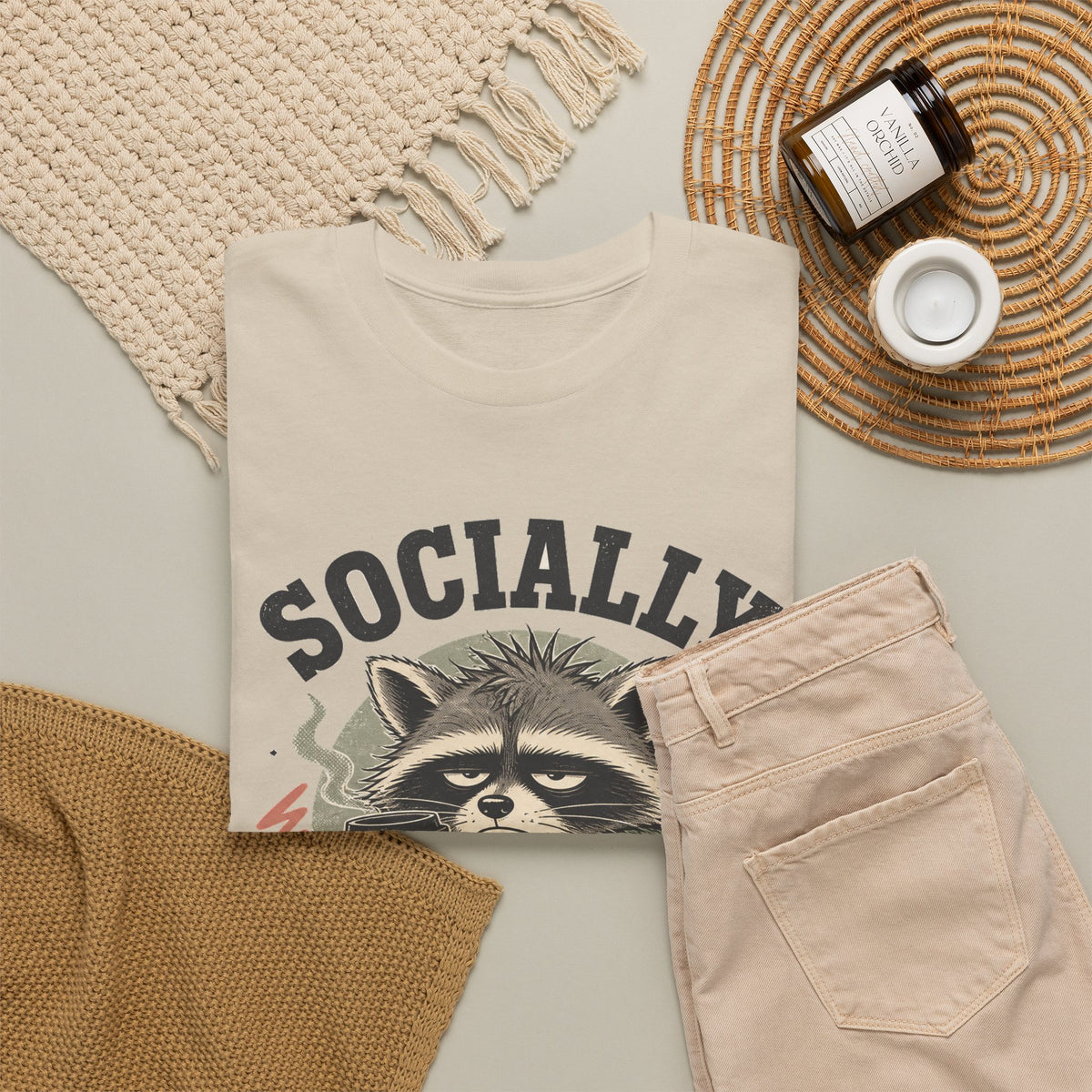 Socially Exhausted Raccoon T-Shirt Funny Introvert Coffee