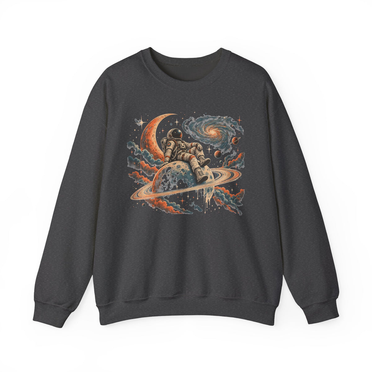 Astronaut on Saturn Sweatshirt Chill Astronaut Ringed Planet Galaxy Crewneck