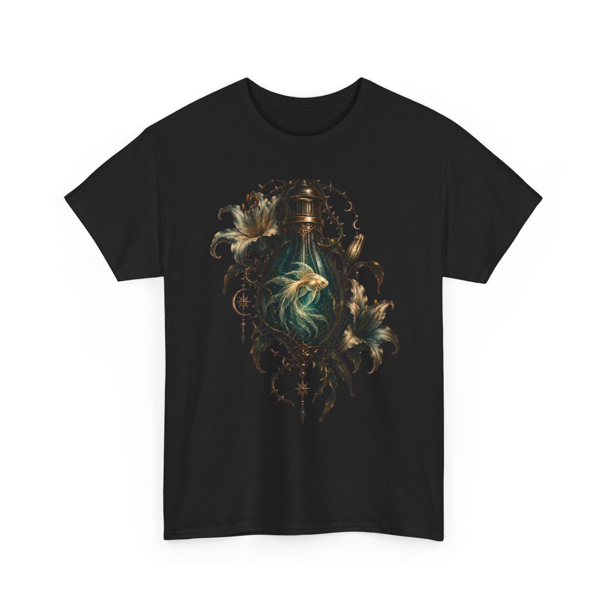 Gothic Lantern Goldfish T-Shirt, Dark Fantasy Glowing Lantern Graphic Tee
