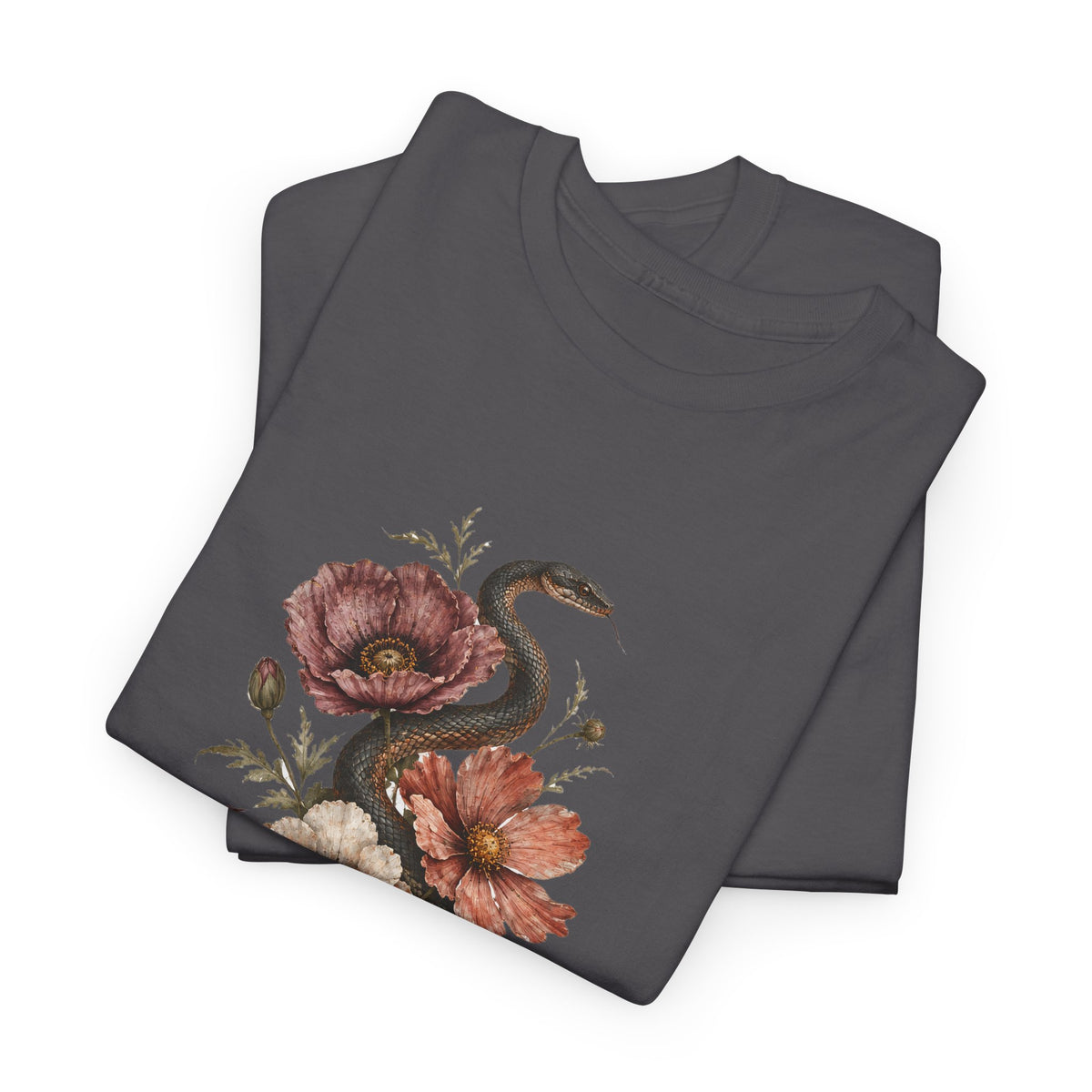 Snake and Poppies T-Shirt Vintage Botanical Serpent Flower Tattoo Style Tee