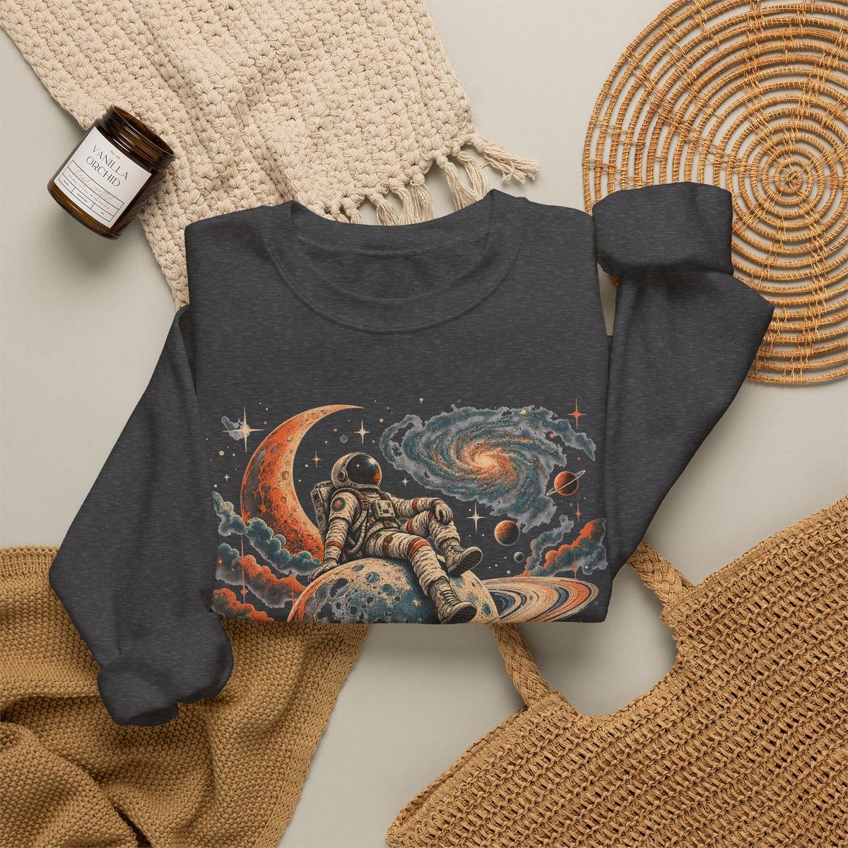 Astronaut on Saturn Sweatshirt Chill Astronaut Ringed Planet Galaxy Crewneck