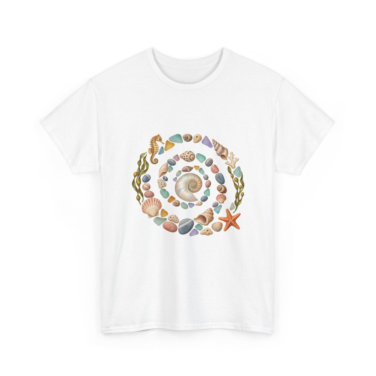 Nautilus Seashell Spiral T-Shirt Ocean Beach Shells Seahorse Starfish Tee