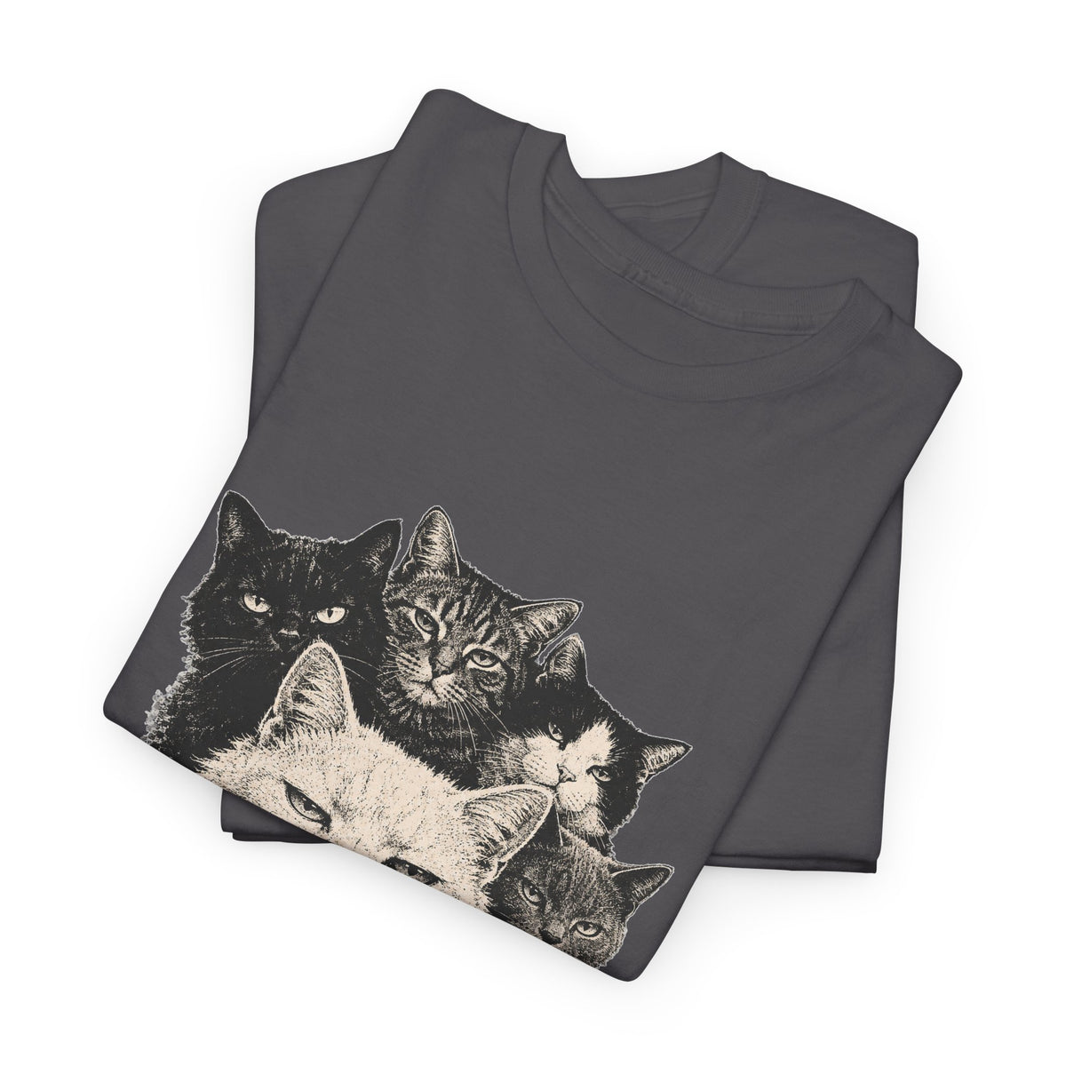 Vintage Grumpy Cats Crew T-Shirt Woodcut Smoking Cat Gang Retro Tattoo Style Tee