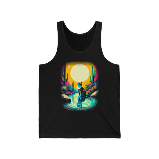 Cat Cactus Lake Sunset Graphic Tank Top Unisex Jersey Tank