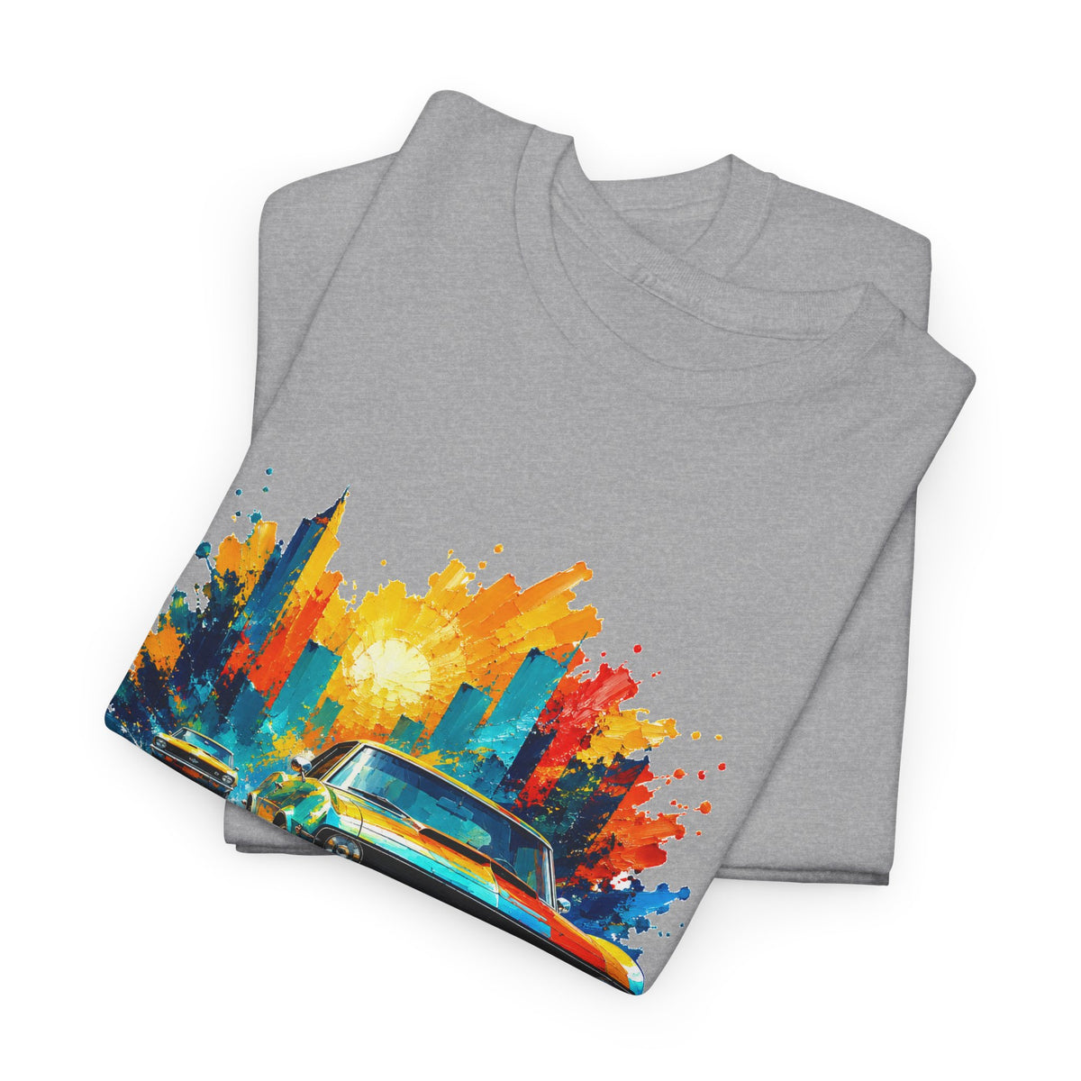 Paint Splash Muscle Car T-Shirt Colorful City Sunset Classic Car Art