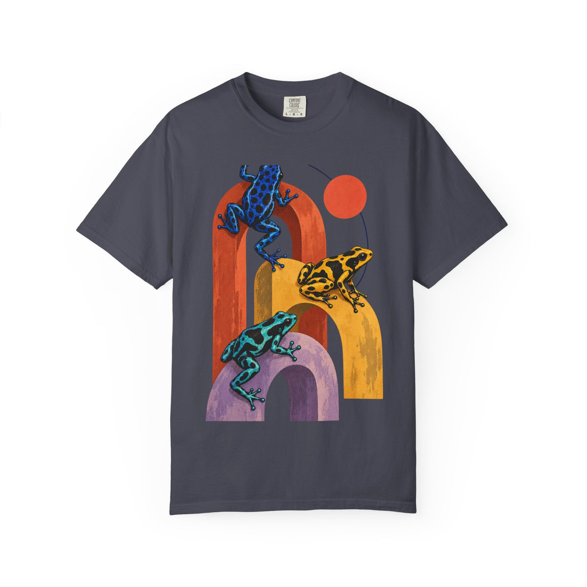 Poison Dart Frogs Colorful Arches Red Sun Tee Midcentury Geometric Frog Wildlife Shirt